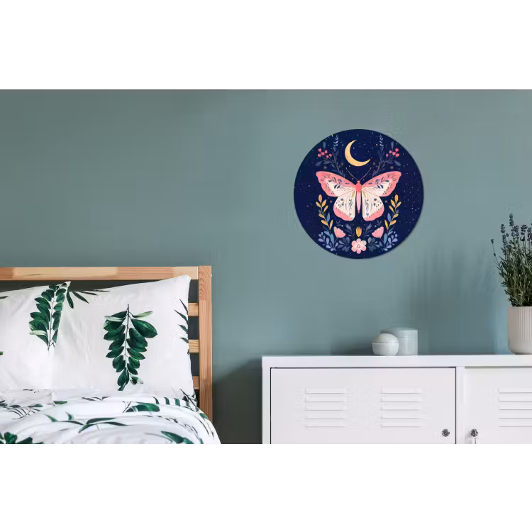 Vlinder - Maan - Bloemen - Sterrenhemel Wandcirkel aluminium klein -slaapkamer