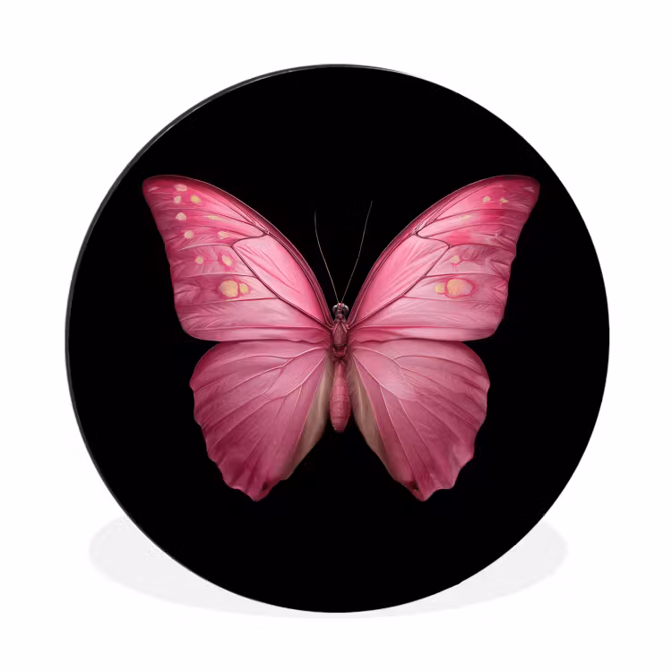 Vlinder - roze - Elegant Wandcirkel aluminium klein -3d