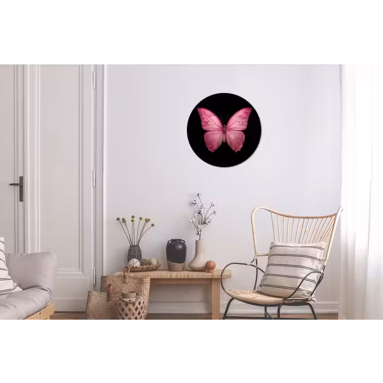 Vlinder - roze - Elegant Wandcirkel aluminium klein -woonkamer