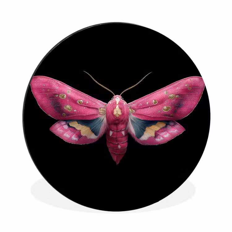Vlinder - Roze - Nachtvlinder Wandcirkel aluminium klein -3d