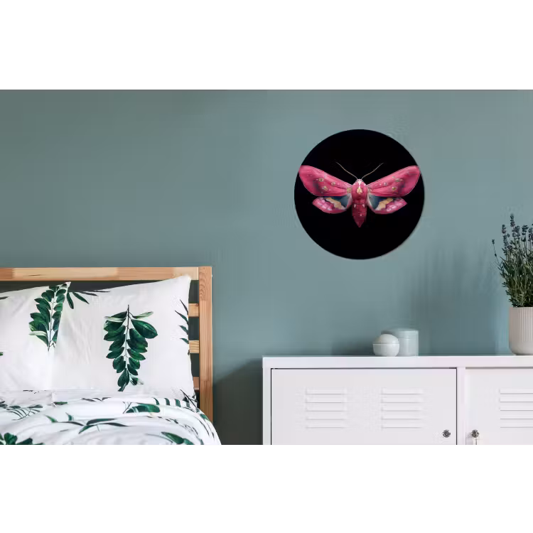 Vlinder - Roze - Nachtvlinder Wandcirkel aluminium klein -slaapkamer