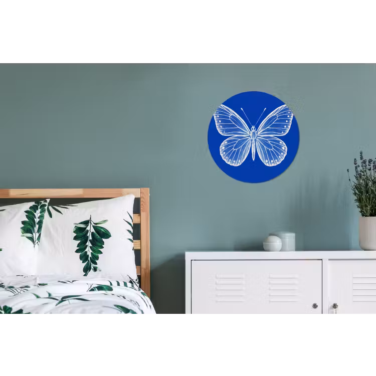 Vlinder - Wit - Getekend - Stippen Wandcirkel aluminium klein -slaapkamer
