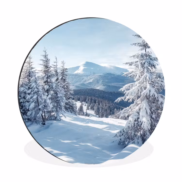 Sneeuw - Winter - Landschap - Bergen Wandcirkel aluminium klein -3d
