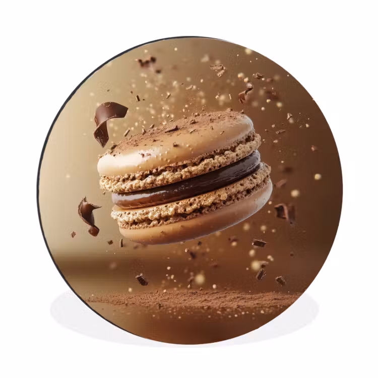 Chocolade - Macarons - Eten - Snoep Wandcirkel aluminium klein -3d