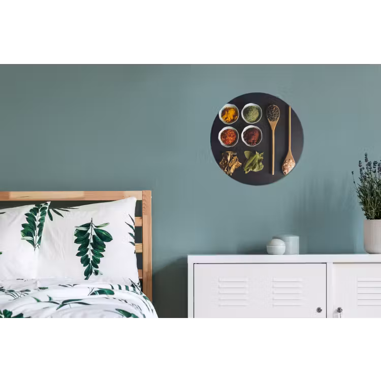 Pollepel - Specerijen - Kruiden - Groen - Bruin - Rustiek Wandcirkel aluminium klein -slaapkamer