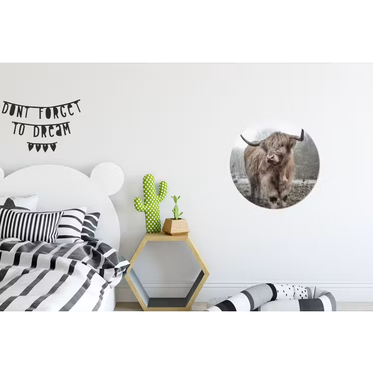 Schotse hooglander - Natuur - Herfst - Dieren - Wild - Bos Wandcirkel aluminium klein -kinderkamer