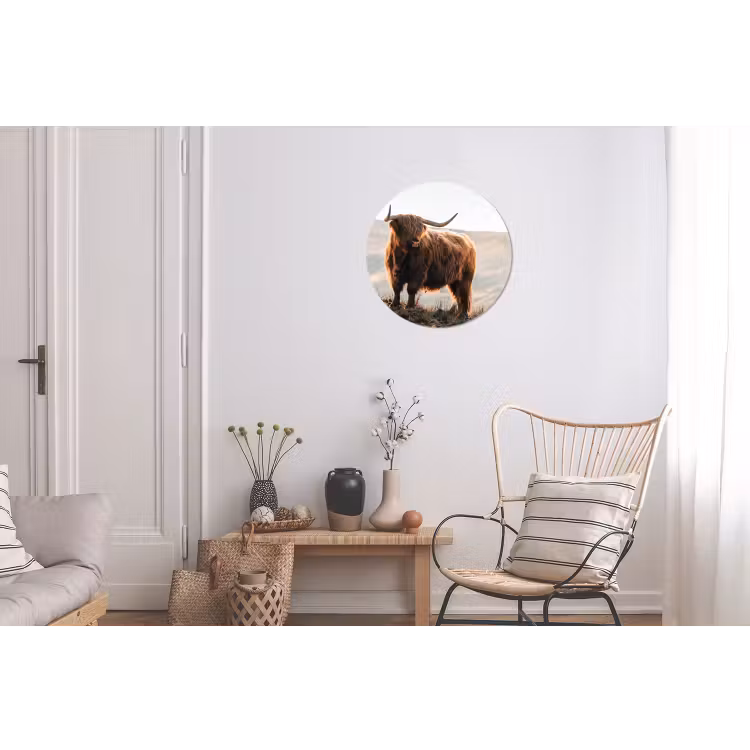 Schotse hooglander - Dieren - Landelijk - Landschap - Koe - Natuur Wandcirkel aluminium klein -woonkamer