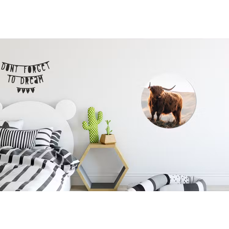 Schotse hooglander - Dieren - Landelijk - Landschap - Koe - Natuur Wandcirkel aluminium klein -kinderkamer