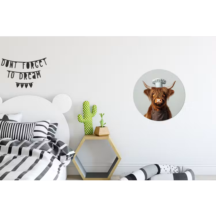 Schotse Hooglander - Bruin - Hoorns - Kokskleding Wandcirkel aluminium klein -kinderkamer