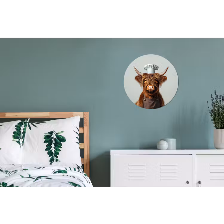 Schotse Hooglander - Bruin - Hoorns - Kokskleding Wandcirkel aluminium klein -slaapkamer