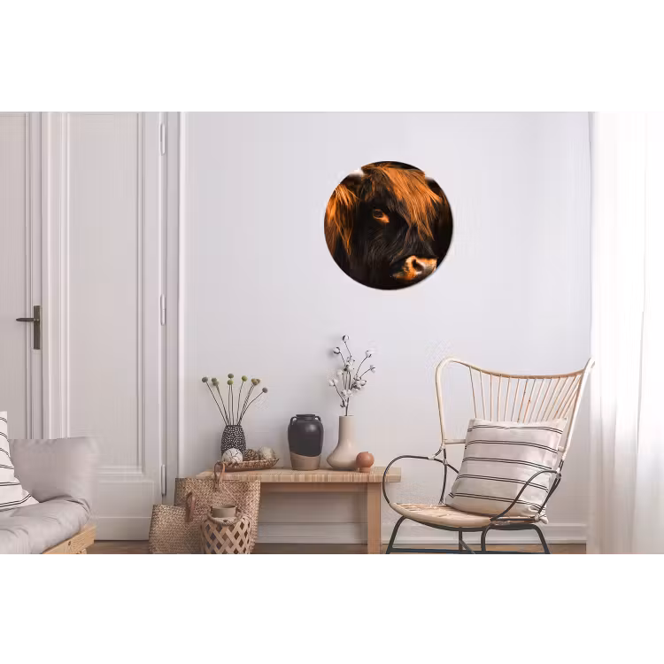 Schotse hooglander - Zwart - Koe - Hoorn - Dieren Wandcirkel aluminium klein -woonkamer