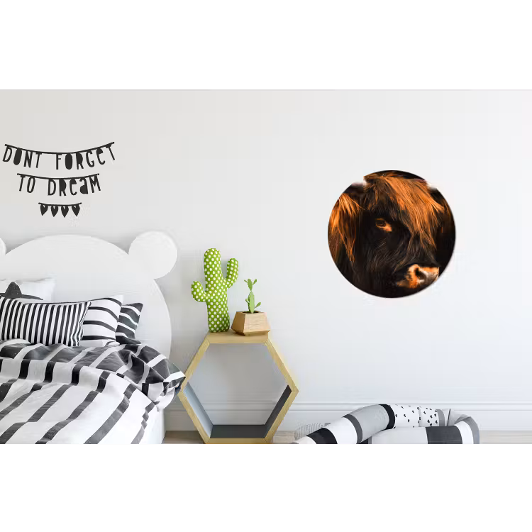 Schotse hooglander - Zwart - Koe - Hoorn - Dieren Wandcirkel aluminium klein -kinderkamer