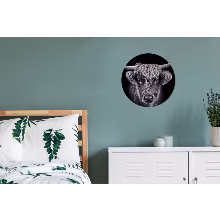 Schotse hooglander - Zwart - Koe - Dieren Wandcirkel aluminium klein -slaapkamer