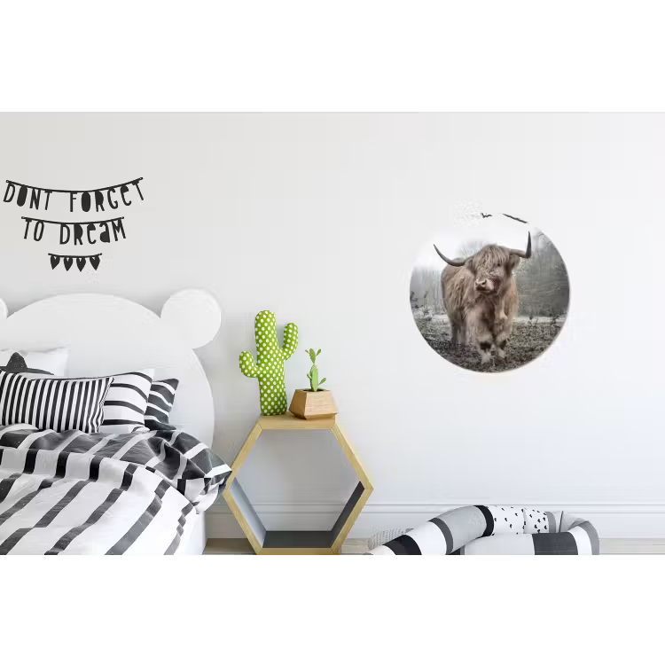 Schotse Hooglander - Bos - Mist - Koe - Dieren - Natuur Wandcirkel aluminium klein -kinderkamer