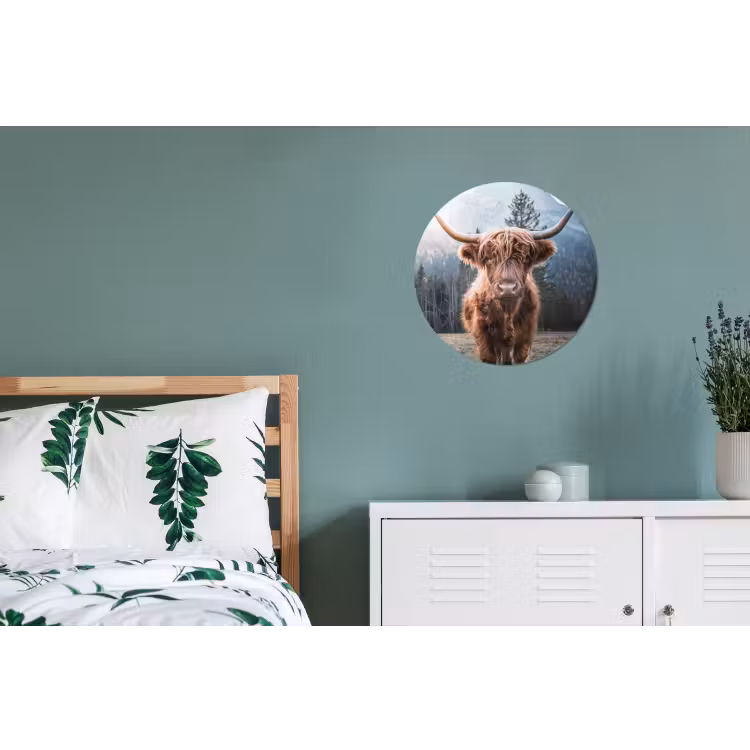 Schotse hooglander - Koe - Dieren - Berg - Natuur Wandcirkel aluminium klein -slaapkamer