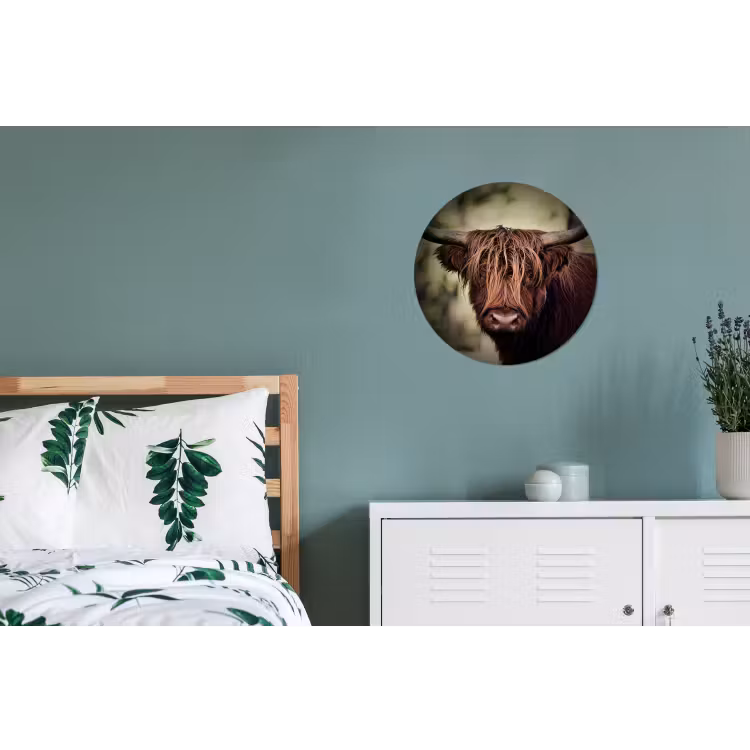 Schotse hooglander - Licht - Portret - Natuur Wandcirkel aluminium klein -slaapkamer