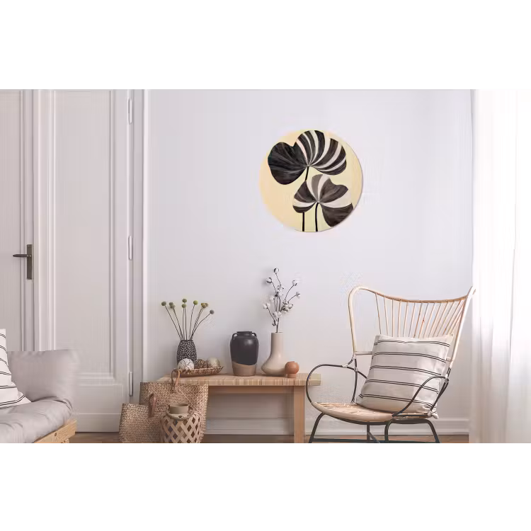 Zwart - Bladeren - Strepen - Minimalistisch Wandcirkel aluminium klein -woonkamer