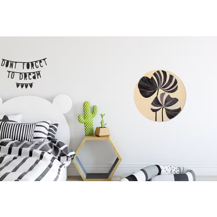 Zwart - Bladeren - Strepen - Minimalistisch Wandcirkel aluminium klein -kinderkamer