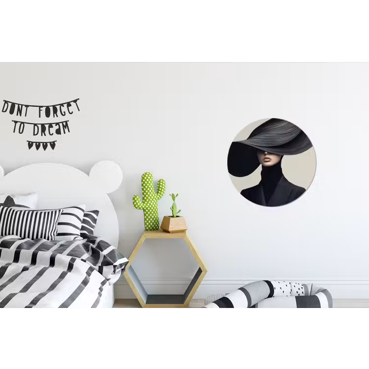 Zwart - Vrouw - Hoed Wandcirkel aluminium klein -kinderkamer
