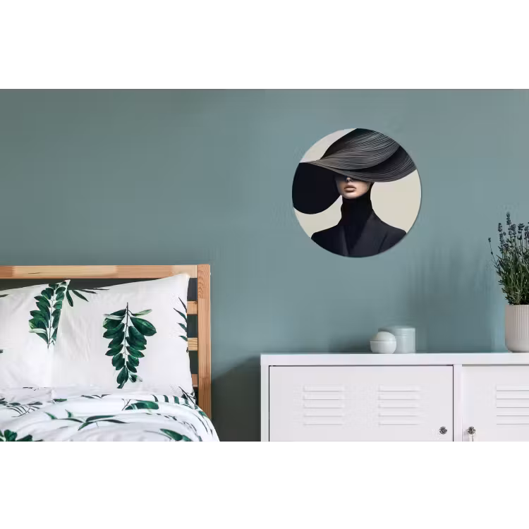Zwart - Vrouw - Hoed Wandcirkel aluminium klein -slaapkamer