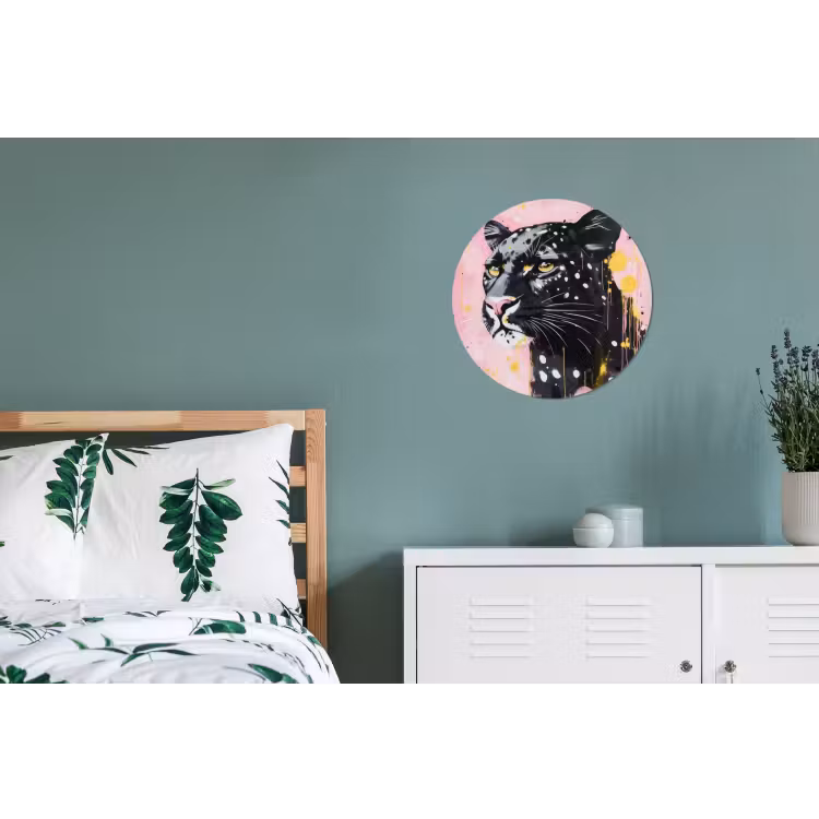 Zwart - Panter - Roze - Abstract Wandcirkel aluminium klein -slaapkamer