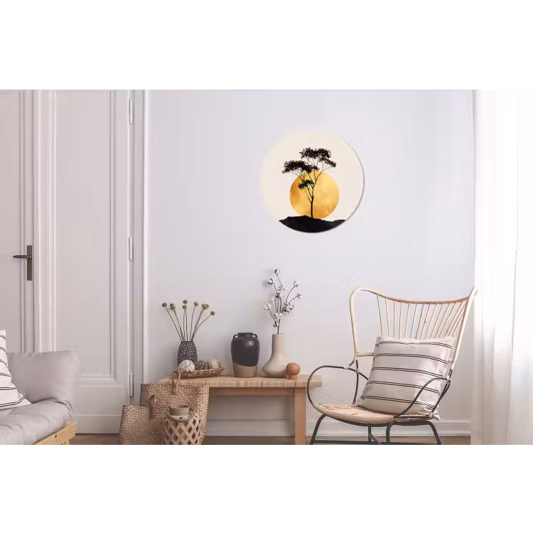 Zwarte boom - Gouden cirkel - Heuvel Wandcirkel aluminium klein -woonkamer