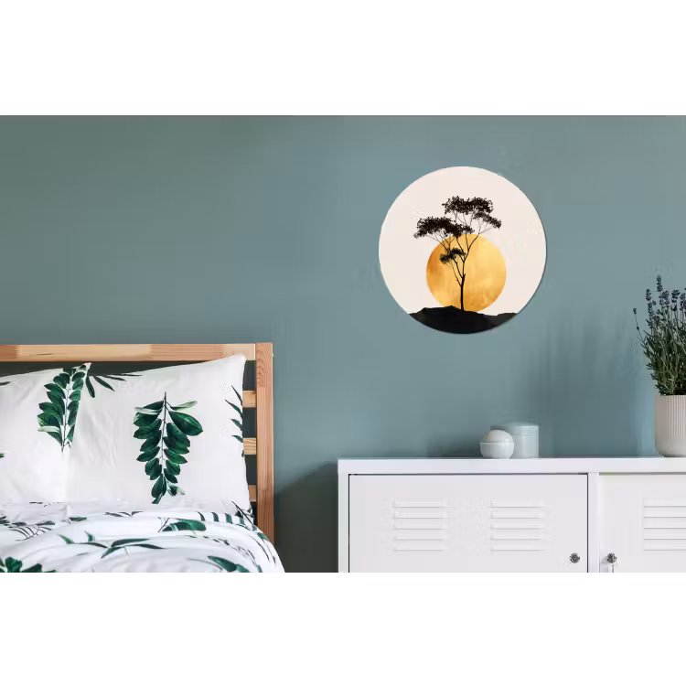 Zwarte boom - Gouden cirkel - Heuvel Wandcirkel aluminium klein -slaapkamer