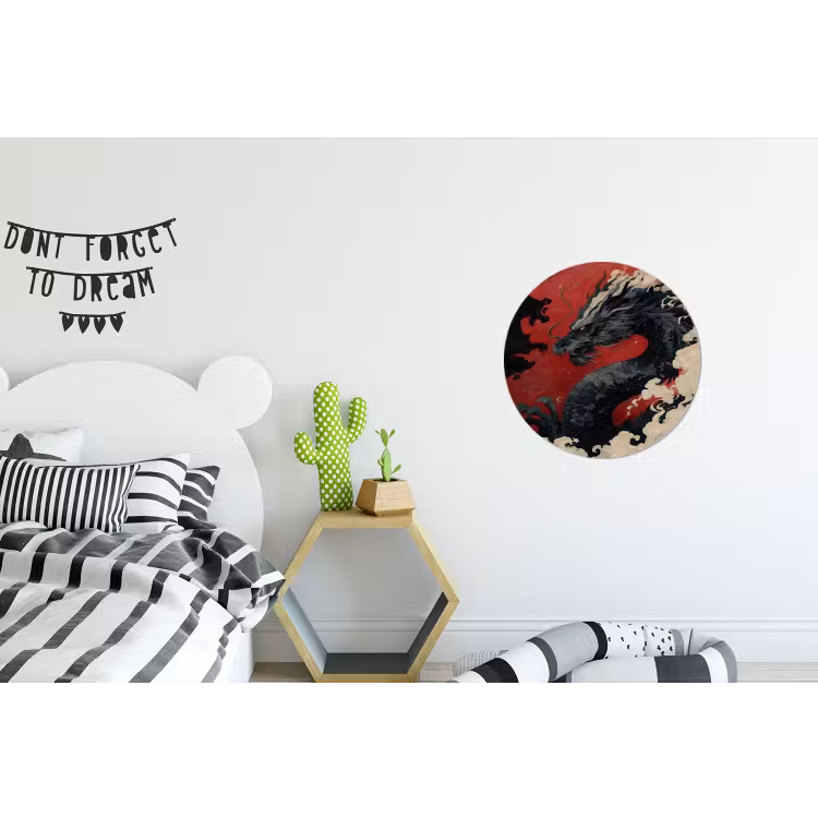 Zwarte draak - Rookwolken - Rood Wandcirkel aluminium klein -kinderkamer
