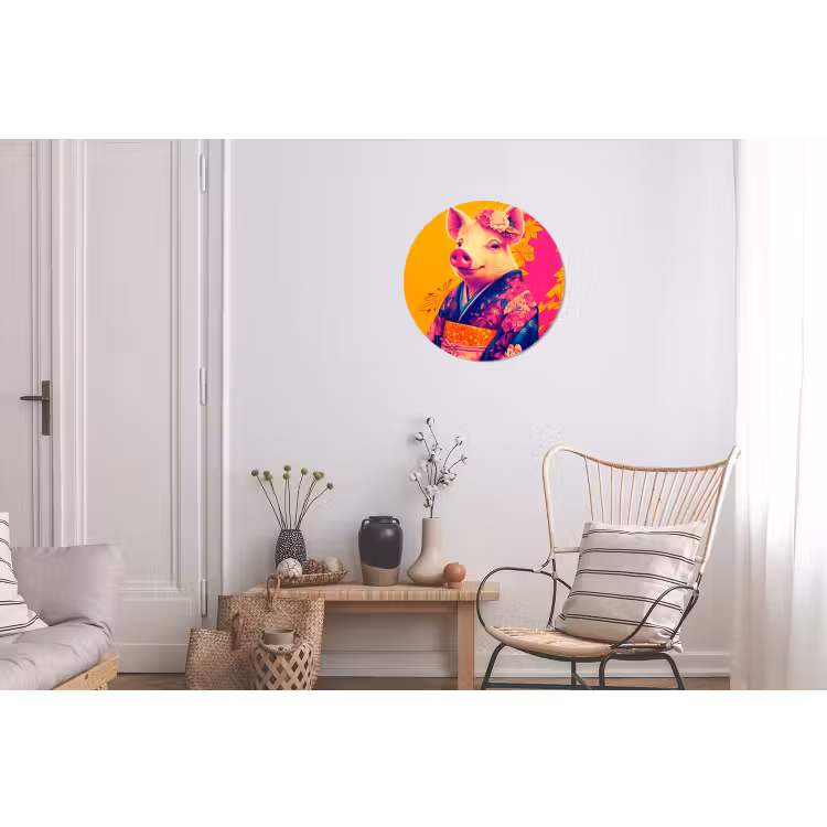 Varken - Bloemkroon - Kimono - Abstract Wandcirkel aluminium klein -woonkamer
