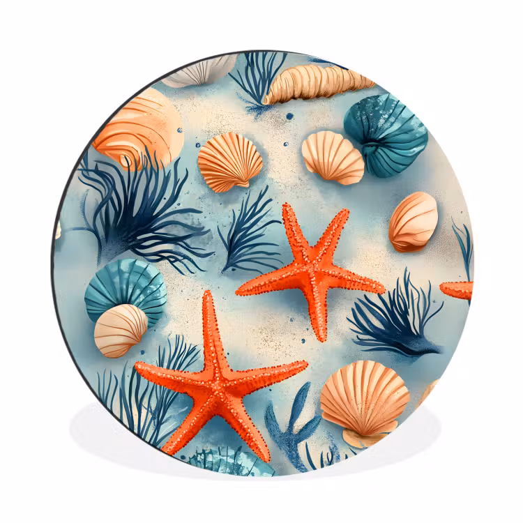 Zeesterren - Schelpen - Illustratie - Zand Wandcirkel aluminium klein -3d