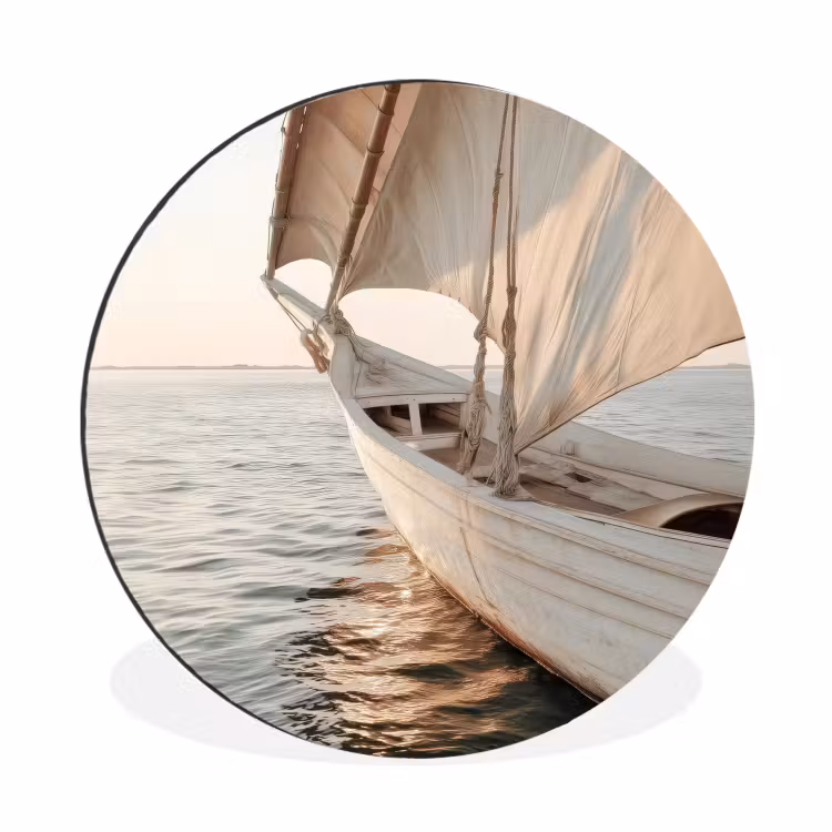 Zeilboot - Zee - Beige - Zon Wandcirkel aluminium klein -3d