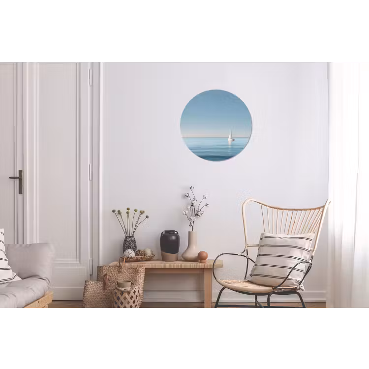 Zeilbootje - Kalme zee - Helderblauwe hemel Wandcirkel aluminium klein -woonkamer