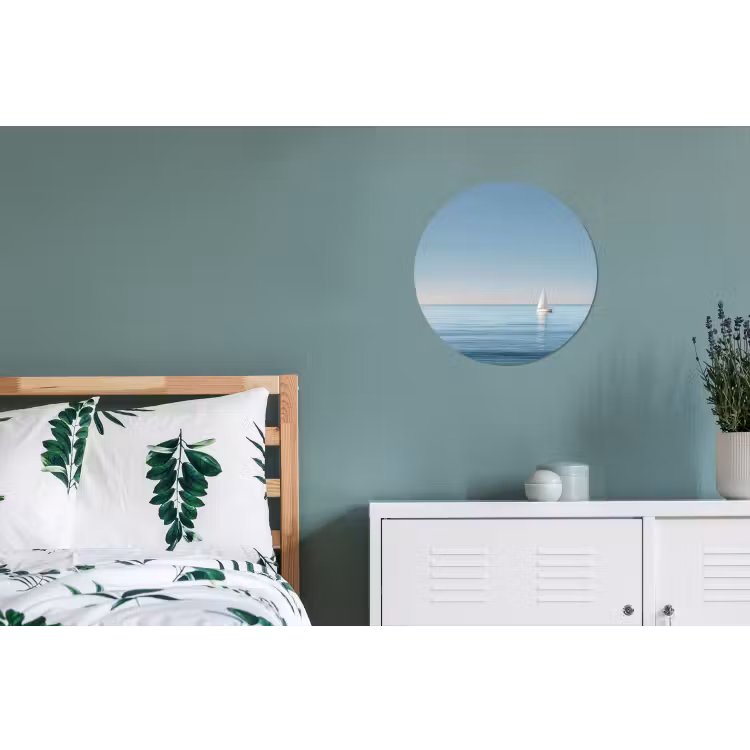 Zeilbootje - Kalme zee - Helderblauwe hemel Wandcirkel aluminium klein -slaapkamer
