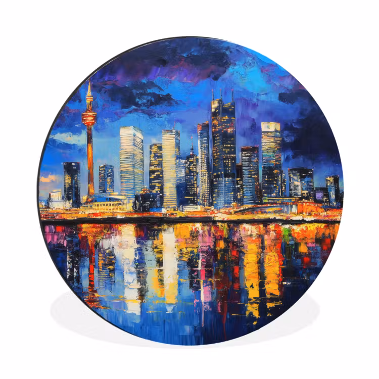 Skyline Toronto - Modern - Stadslicht - Blauw Wandcirkel aluminium klein -3d