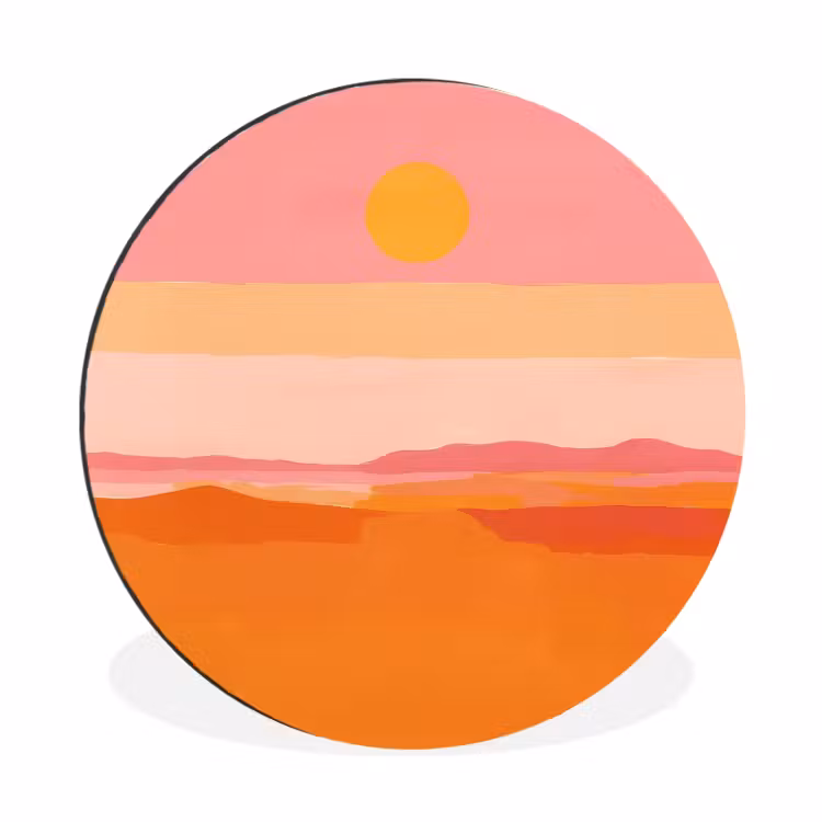 Zon - Abstract - Landschap - Oranje Wandcirkel aluminium klein -3d
