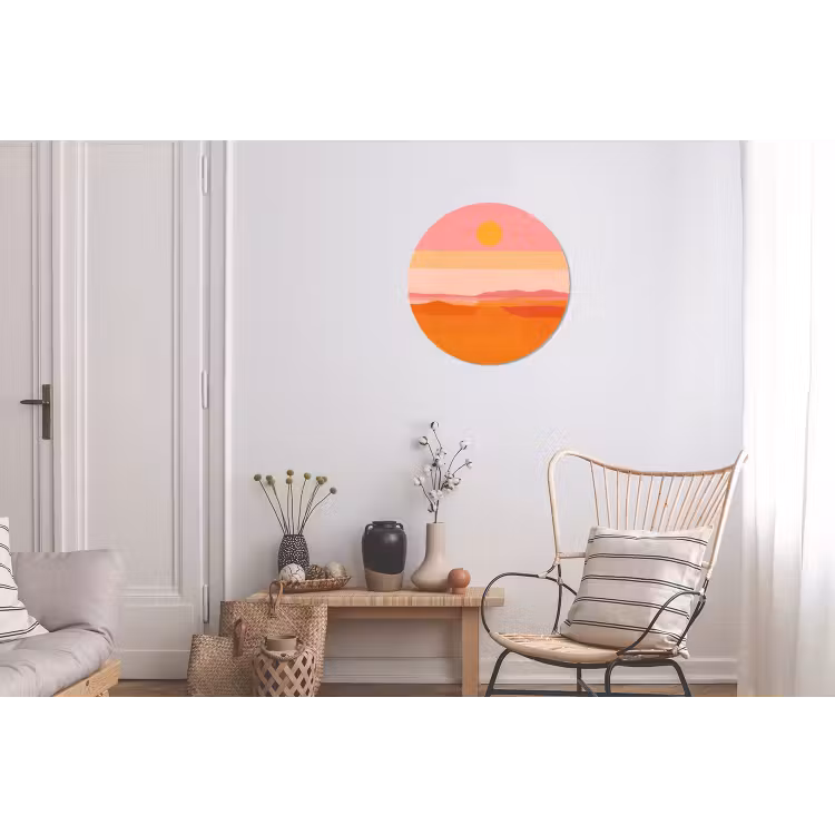 Zon - Abstract - Landschap - Oranje Wandcirkel aluminium klein -woonkamer