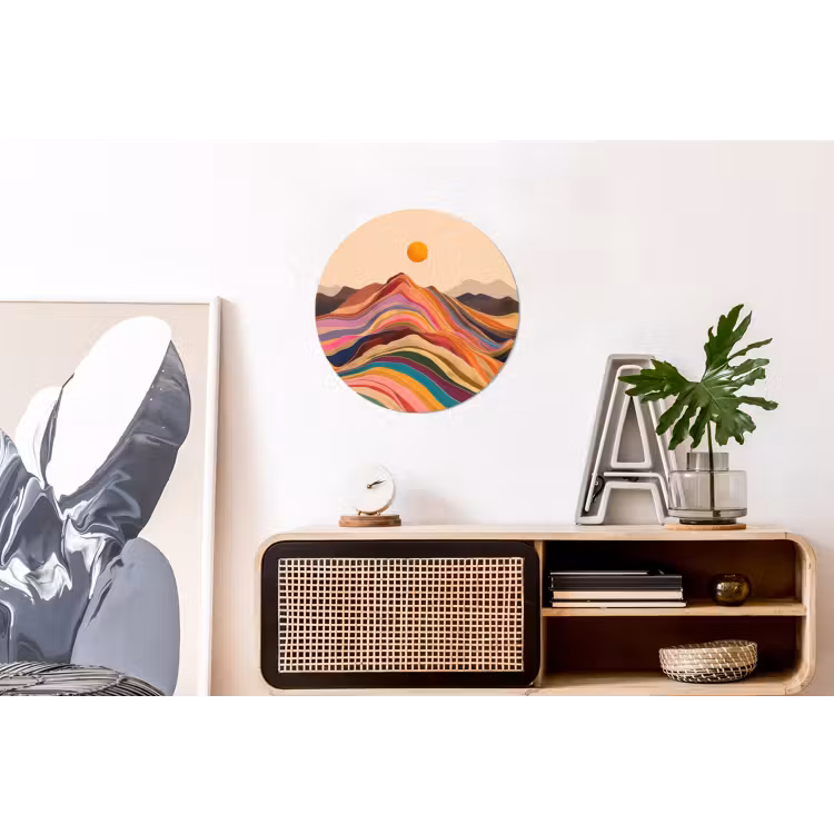 Zon - Kleurrijk landschap - Bergen Wandcirkel aluminium klein -kantoor