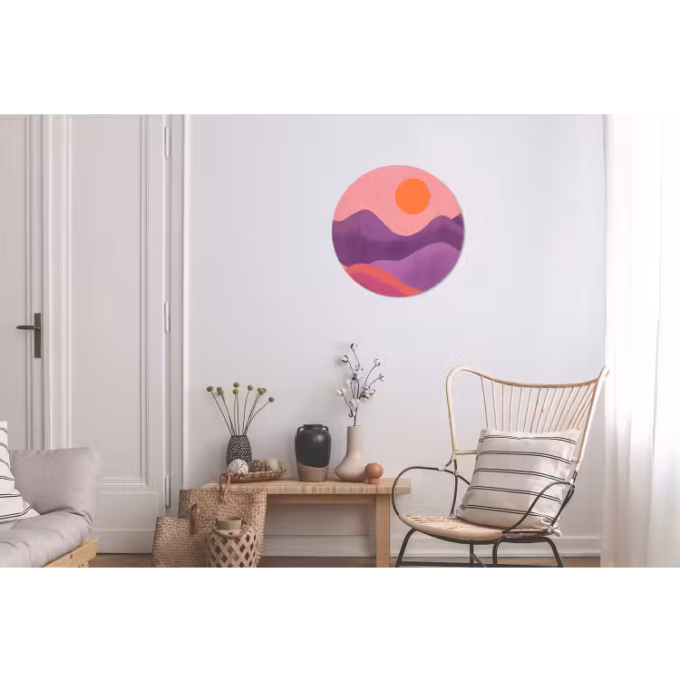 Zon - Heuvels - Paars - Abstract Wandcirkel aluminium klein -woonkamer
