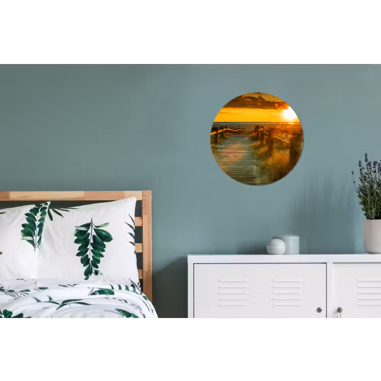 Zon - Strand - Duin - Horizon - Gras - Pad - Oranje Wandcirkel aluminium klein -slaapkamer