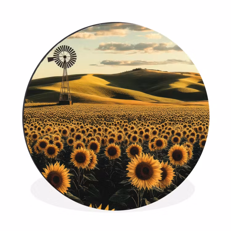 Zonnebloem - Veld - Windmolen Wandcirkel aluminium klein -3d