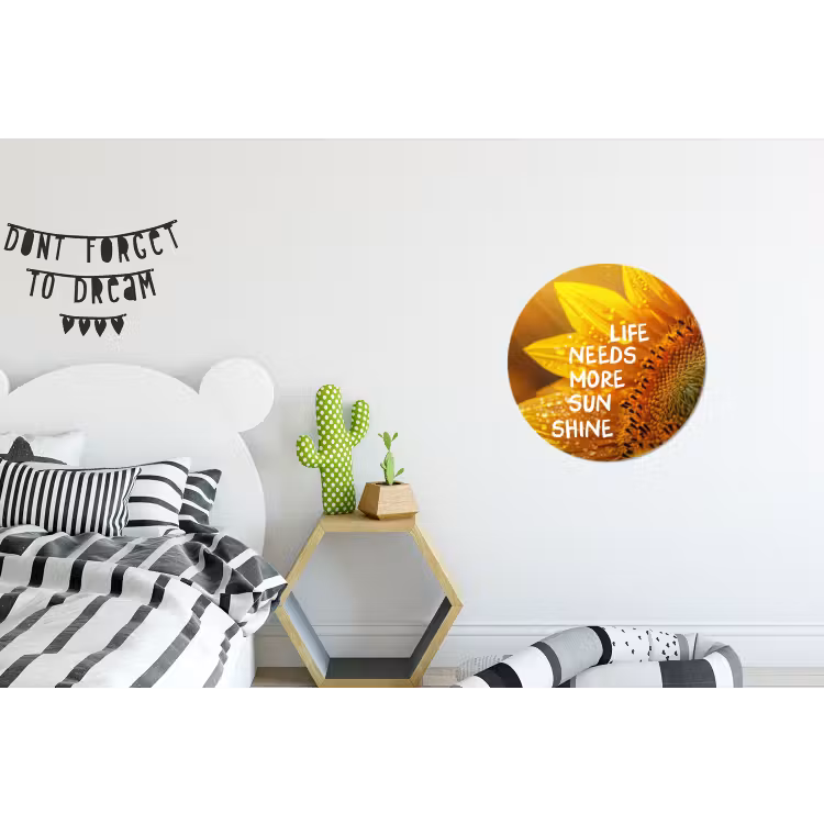 Zonnebloem - Close up - Geel - Quote Wandcirkel aluminium klein -kinderkamer