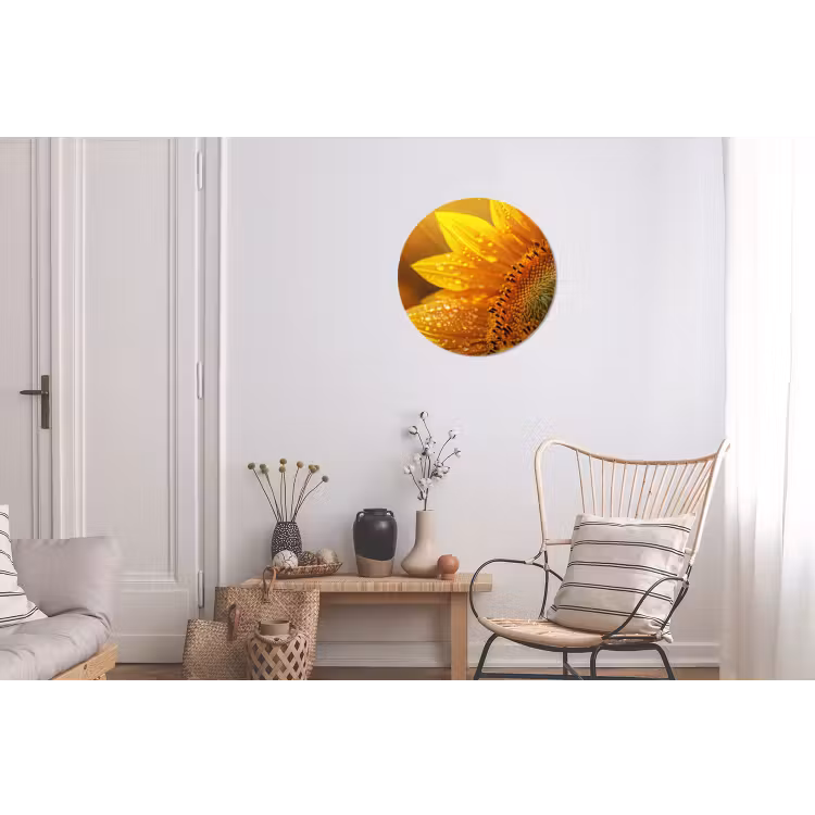 Zonnebloem - Dauwdruppels - Geel - Zonlicht Wandcirkel aluminium klein -woonkamer