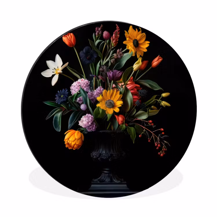 Zonnebloemen - Boeket - Kleurrijk Wandcirkel aluminium klein -3d