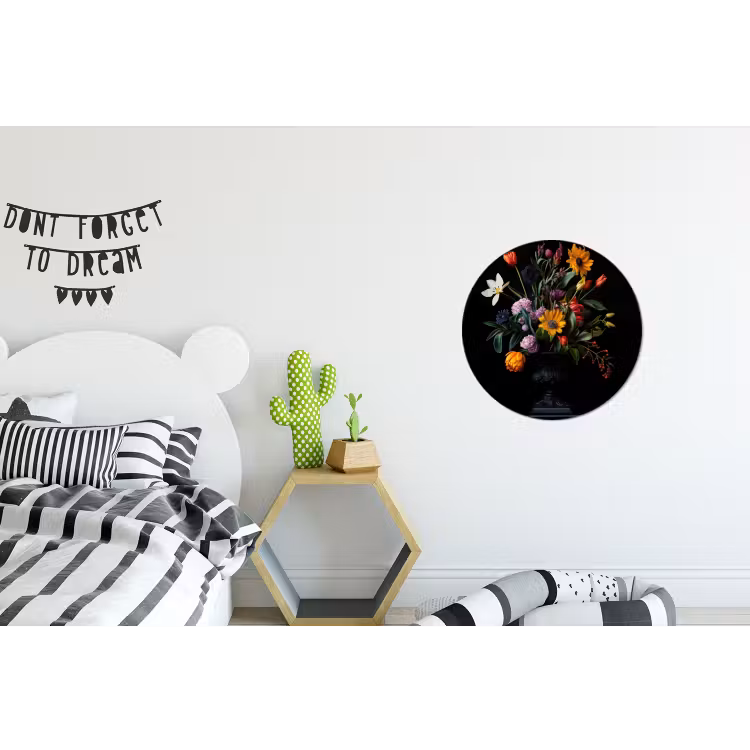 Zonnebloemen - Boeket - Kleurrijk Wandcirkel aluminium klein -kinderkamer