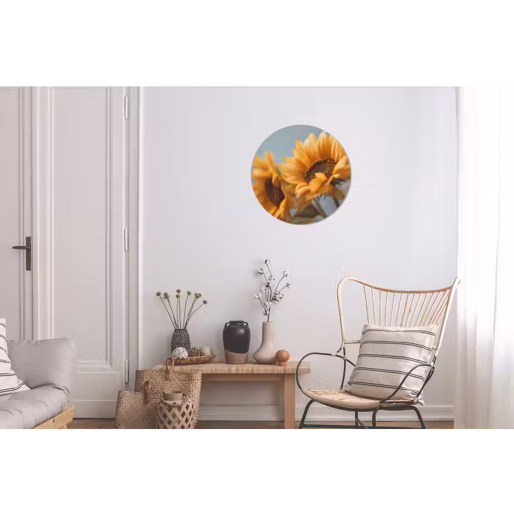 Zonnebloemen - Geel - Wazig Wandcirkel aluminium klein -woonkamer