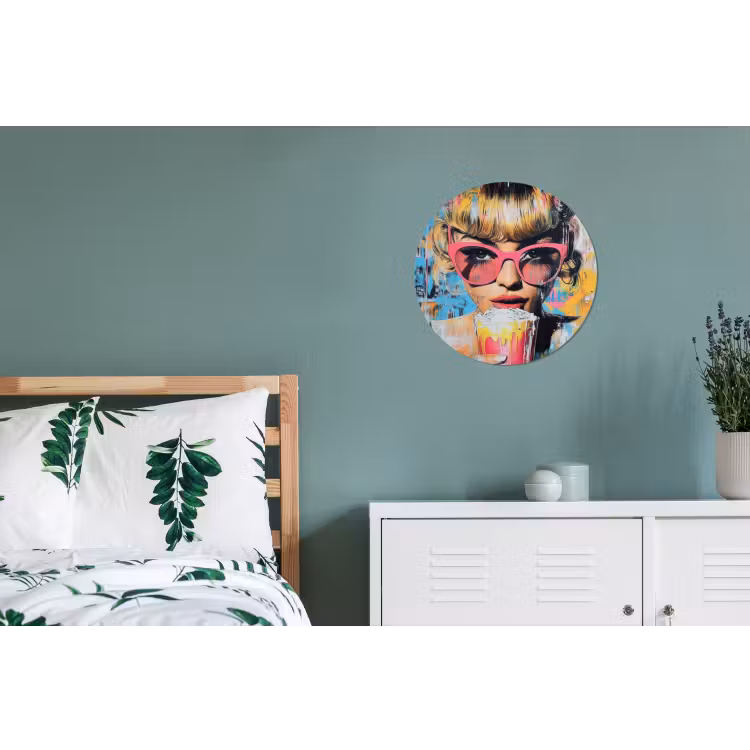 Zonnebril - Vrouw - Kleurrijk - Verfspetters Wandcirkel aluminium klein -slaapkamer