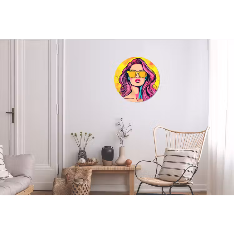 Zonnebril - Vrouw - Zonnig - Geel Wandcirkel aluminium klein -woonkamer