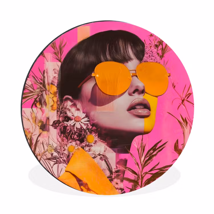 Zonnebril - Oranje - Vrouw - Planten Wandcirkel aluminium klein -3d