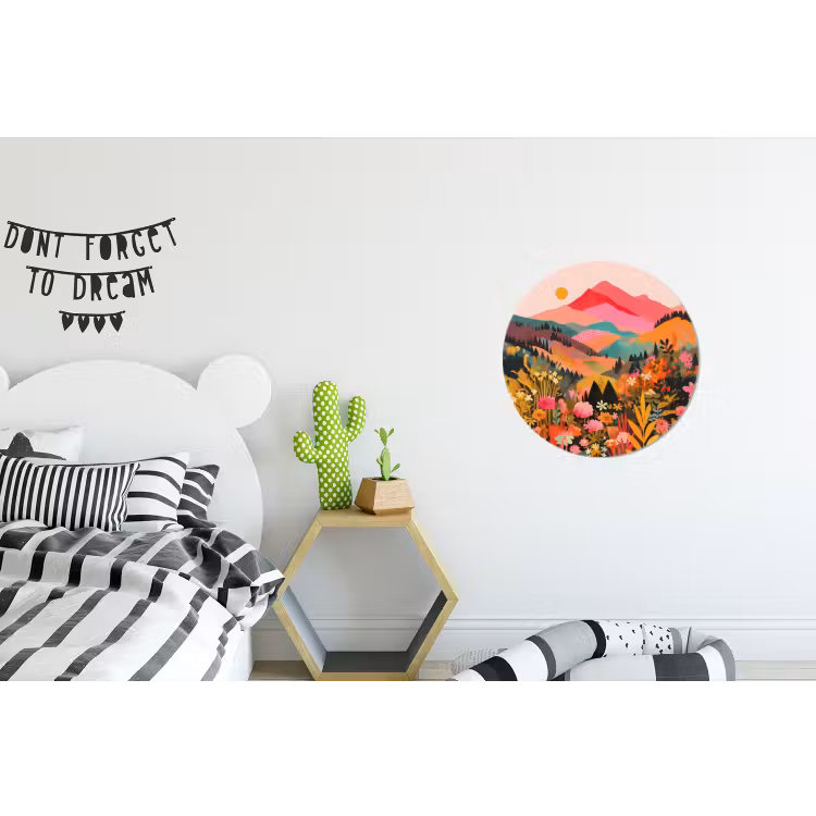 Zonsondergang - Bergvallei - Contrast Wandcirkel aluminium klein -kinderkamer