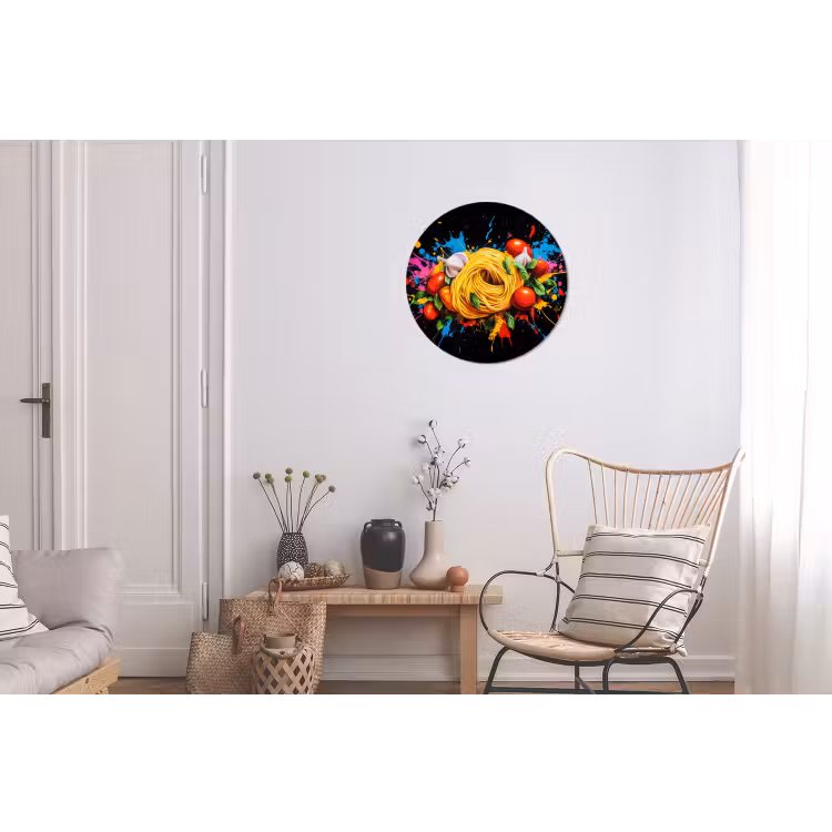 Spaghetti - Graffiti - Verf - Kleurrijk - Eten - Modern Wandcirkel aluminium klein -woonkamer